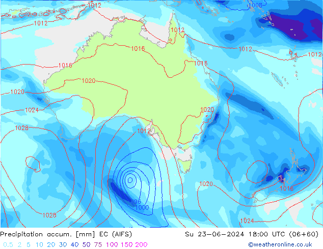 Precipitation accum. EC (AIFS) Su 23.06.2024 18 UTC