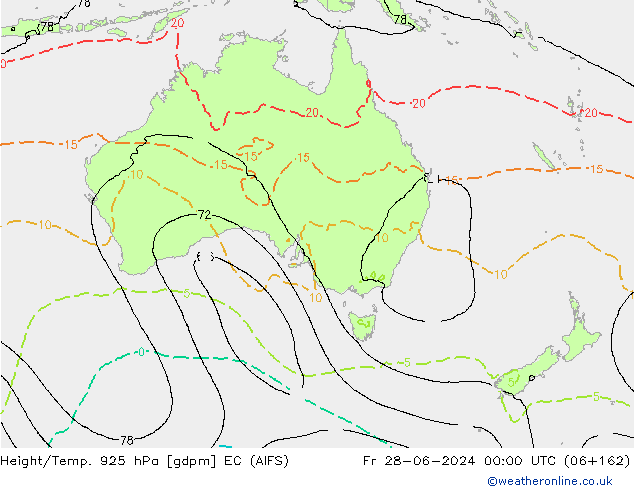 Hoogte/Temp. 925 hPa EC (AIFS) vr 28.06.2024 00 UTC