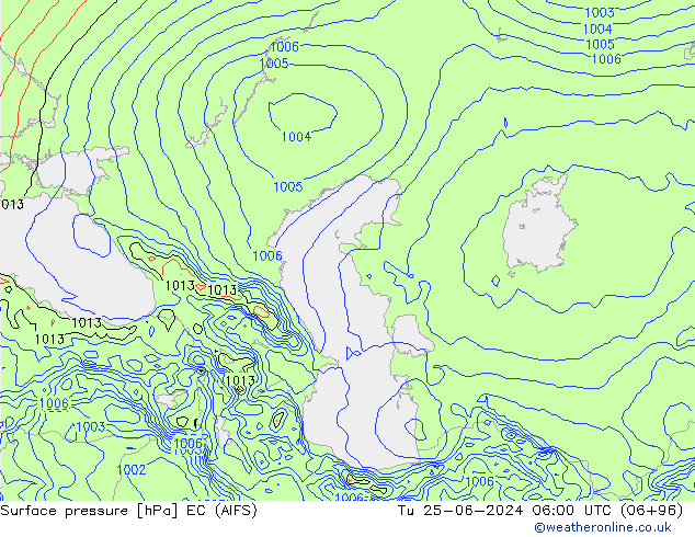 приземное давление EC (AIFS) вт 25.06.2024 06 UTC