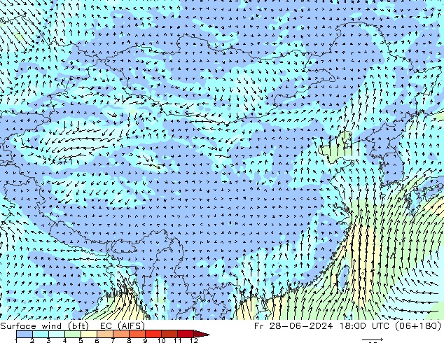 �N 10 米 (bft) EC (AIFS) 星期五 28.06.2024 18 UTC