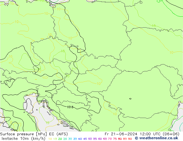 Isotachen (km/h) EC (AIFS) vr 21.06.2024 12 UTC