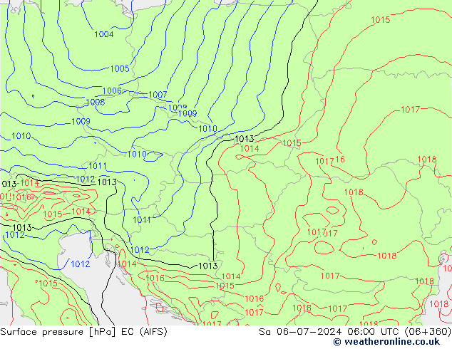 Atmosférický tlak EC (AIFS) So 06.07.2024 06 UTC