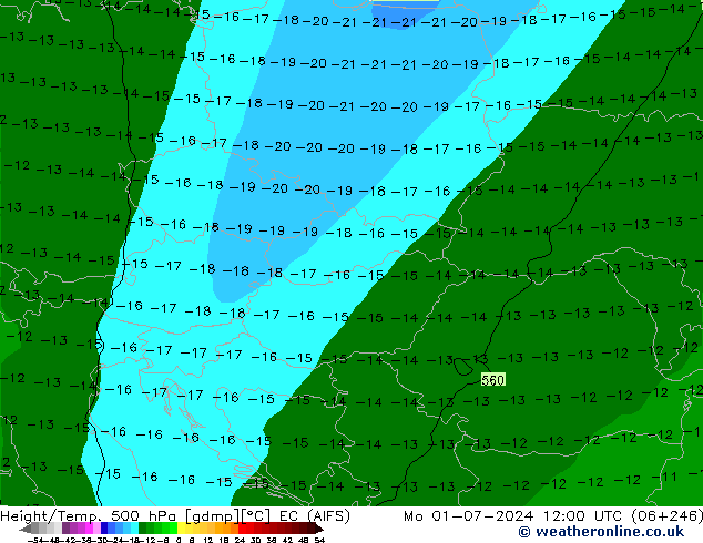 Height/Temp. 500 hPa EC (AIFS) Mo 01.07.2024 12 UTC