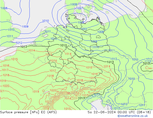 Surface pressure EC (AIFS) Sa 22.06.2024 00 UTC