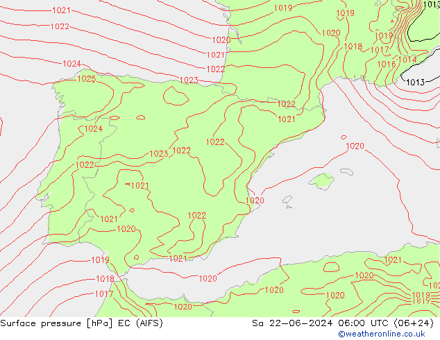 Surface pressure EC (AIFS) Sa 22.06.2024 06 UTC