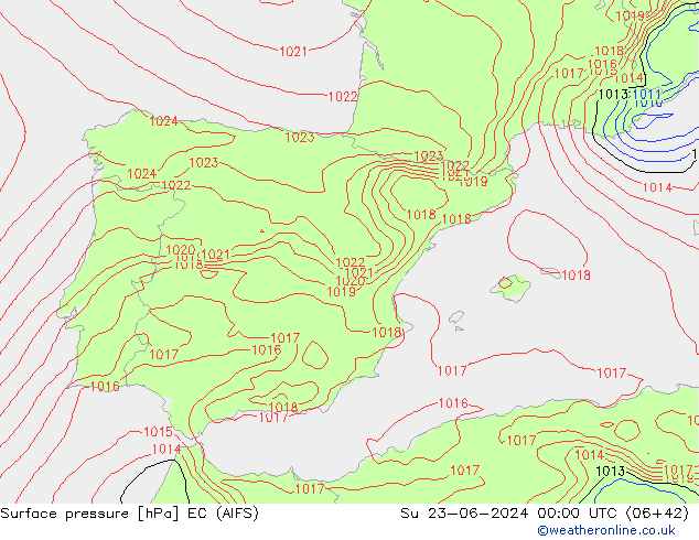 Atmosférický tlak EC (AIFS) Ne 23.06.2024 00 UTC