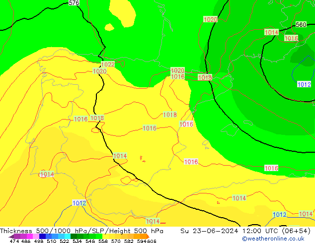 Thck 500-1000hPa EC (AIFS) Su 23.06.2024 12 UTC