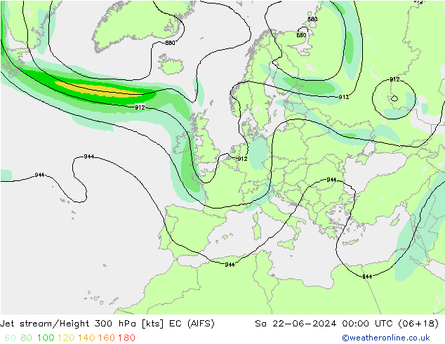 Jet stream/Height 300 hPa EC (AIFS) So 22.06.2024 00 UTC