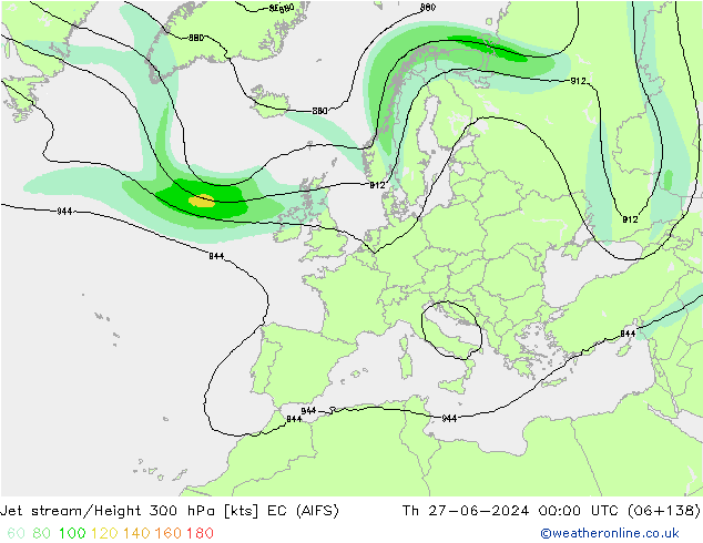 Jet stream/Height 300 hPa EC (AIFS) Čt 27.06.2024 00 UTC