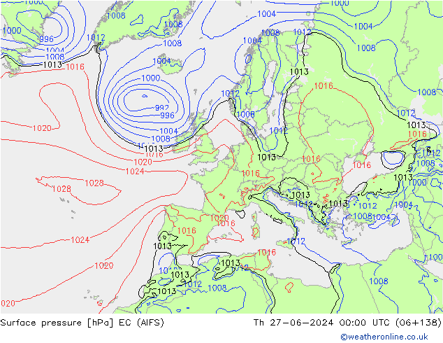 Luchtdruk (Grond) EC (AIFS) do 27.06.2024 00 UTC