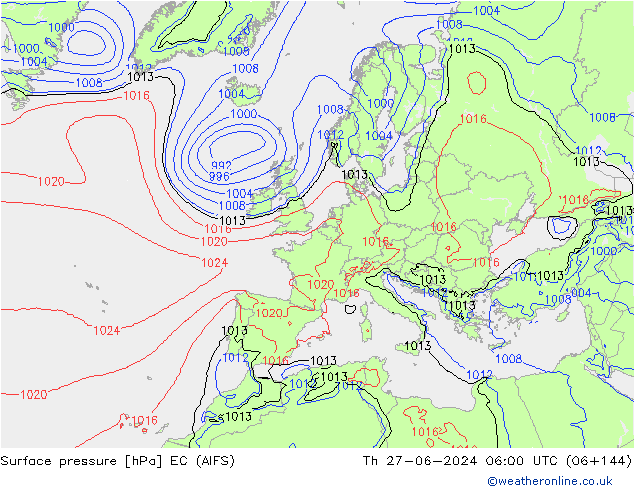 приземное давление EC (AIFS) чт 27.06.2024 06 UTC