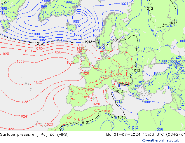 地面气压 EC (AIFS) 星期一 01.07.2024 12 UTC