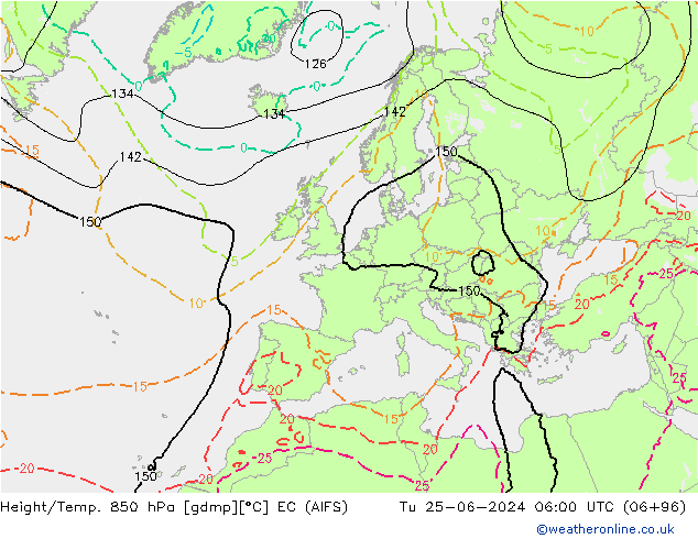 Height/Temp. 850 hPa EC (AIFS) mar 25.06.2024 06 UTC