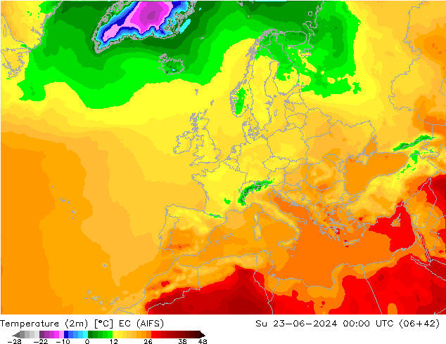 Temperatura (2m) EC (AIFS) dom 23.06.2024 00 UTC