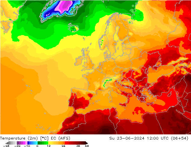 Temperatuurkaart (2m) EC (AIFS) zo 23.06.2024 12 UTC