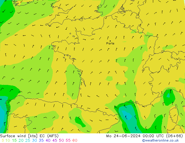 ветер 10 m EC (AIFS) пн 24.06.2024 00 UTC