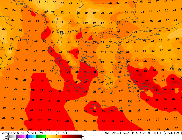 Temperaturkarte (2m) EC (AIFS) Mi 26.06.2024 06 UTC