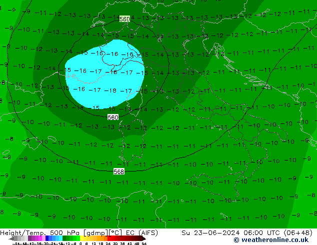 Height/Temp. 500 гПа EC (AIFS) Вс 23.06.2024 06 UTC