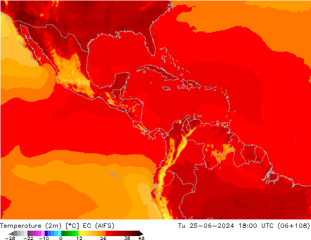 température (2m) EC (AIFS) mar 25.06.2024 18 UTC