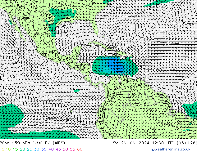 wiatr 950 hPa EC (AIFS) śro. 26.06.2024 12 UTC