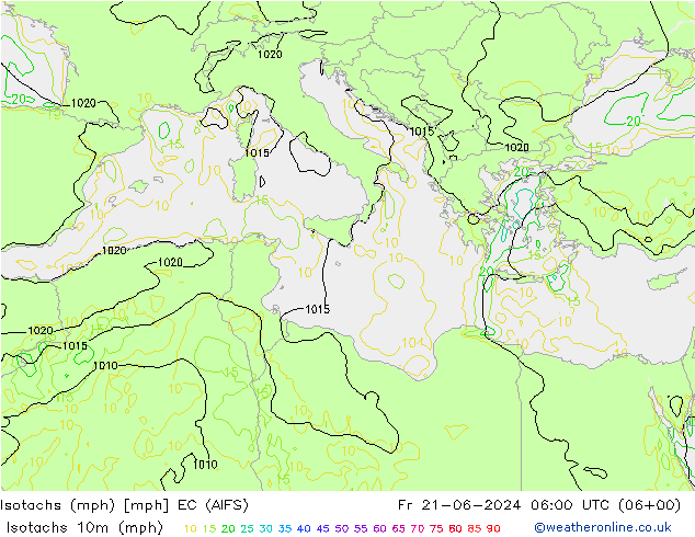 Isotaca (mph) EC (AIFS) vie 21.06.2024 06 UTC