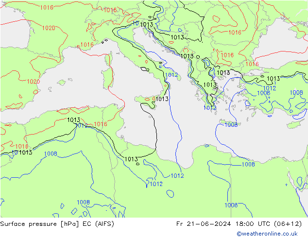 Atmosférický tlak EC (AIFS) Pá 21.06.2024 18 UTC