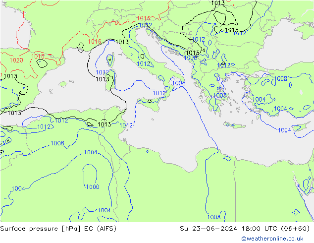 Pressione al suolo EC (AIFS) dom 23.06.2024 18 UTC