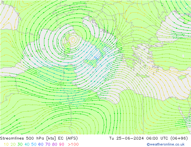 Streamlines 500 hPa EC (AIFS) Tu 25.06.2024 06 UTC