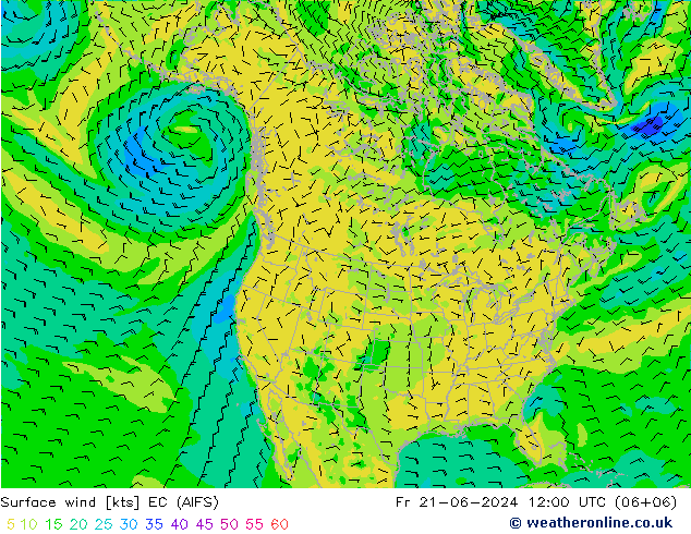 Viento 10 m EC (AIFS) vie 21.06.2024 12 UTC