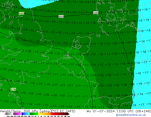 Height/Temp. 500 hPa EC (AIFS) Mo 01.07.2024 12 UTC