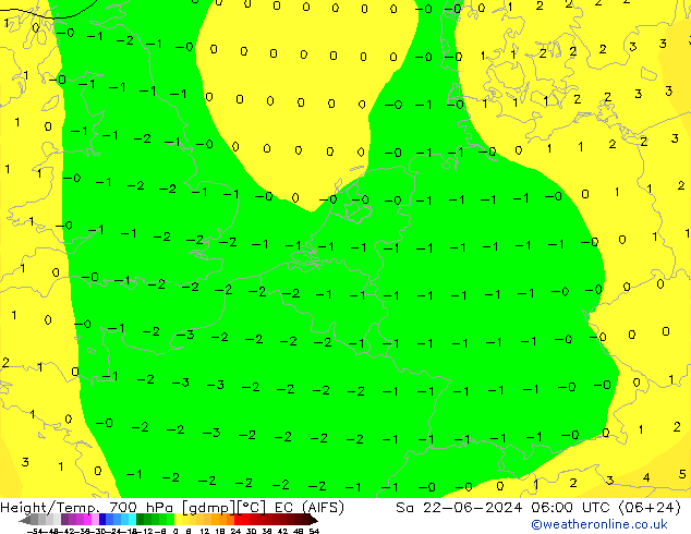 Height/Temp. 700 hPa EC (AIFS) Sa 22.06.2024 06 UTC