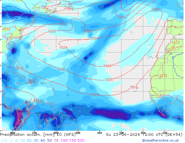 Precipitation accum. EC (AIFS) Su 23.06.2024 12 UTC