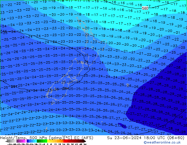 Height/Temp. 500 hPa EC (AIFS) Dom 23.06.2024 18 UTC