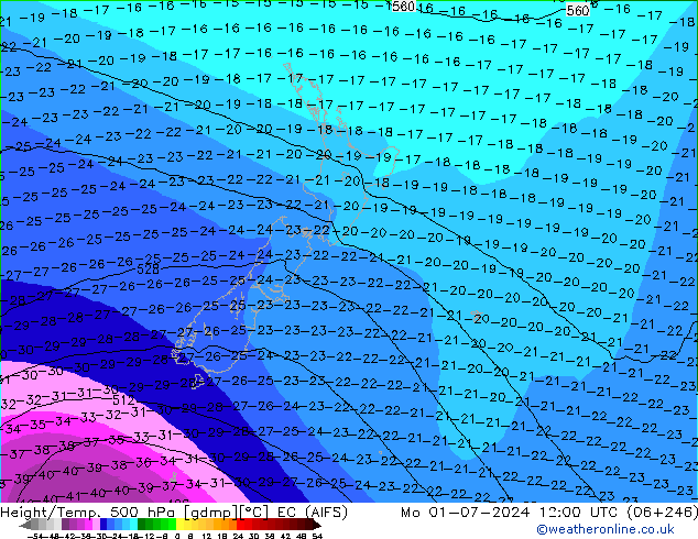 Height/Temp. 500 hPa EC (AIFS) lun 01.07.2024 12 UTC