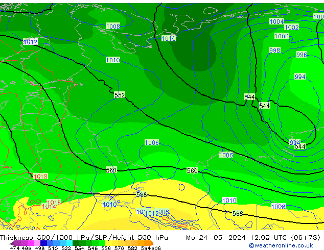 Thck 500-1000hPa EC (AIFS) Po 24.06.2024 12 UTC