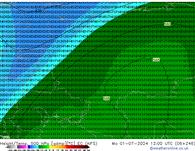 Height/Temp. 500 hPa EC (AIFS) Po 01.07.2024 12 UTC