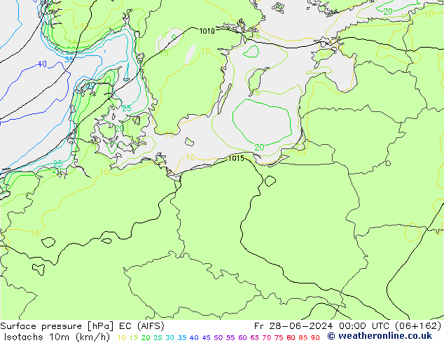 Isotachs (kph) EC (AIFS) Fr 28.06.2024 00 UTC