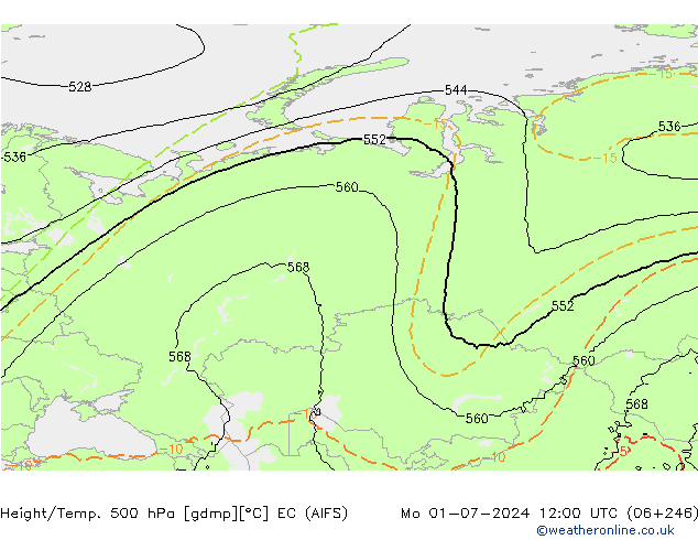 Height/Temp. 500 hPa EC (AIFS) Seg 01.07.2024 12 UTC