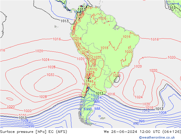 Surface pressure EC (AIFS) We 26.06.2024 12 UTC