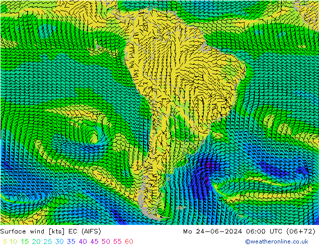 Surface wind EC (AIFS) Mo 24.06.2024 06 UTC