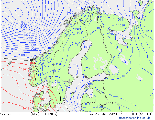 Atmosférický tlak EC (AIFS) Ne 23.06.2024 12 UTC