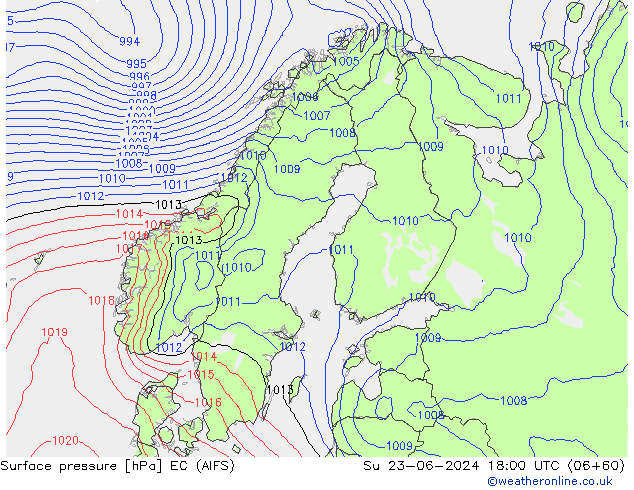 Surface pressure EC (AIFS) Su 23.06.2024 18 UTC