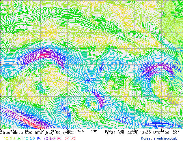 Rüzgar 500 hPa EC (AIFS) Cu 21.06.2024 12 UTC