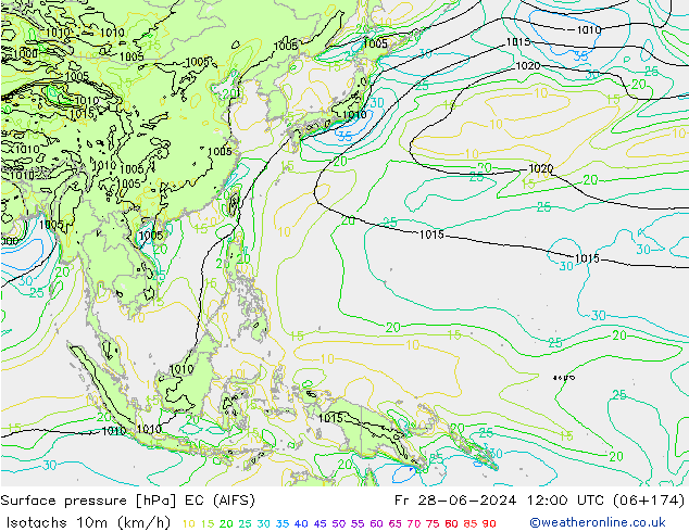 Eşrüzgar Hızları (km/sa) EC (AIFS) Cu 28.06.2024 12 UTC