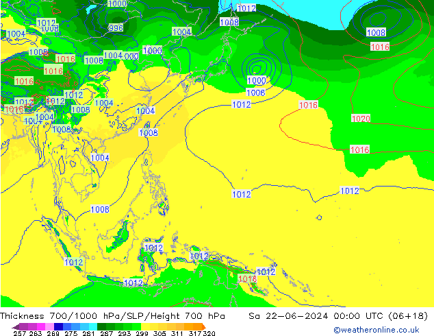 Thck 700-1000 hPa EC (AIFS) Sa 22.06.2024 00 UTC