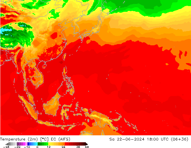 Temperatura (2m) EC (AIFS) sab 22.06.2024 18 UTC