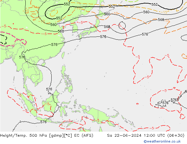 Height/Temp. 500 hPa EC (AIFS) so. 22.06.2024 12 UTC