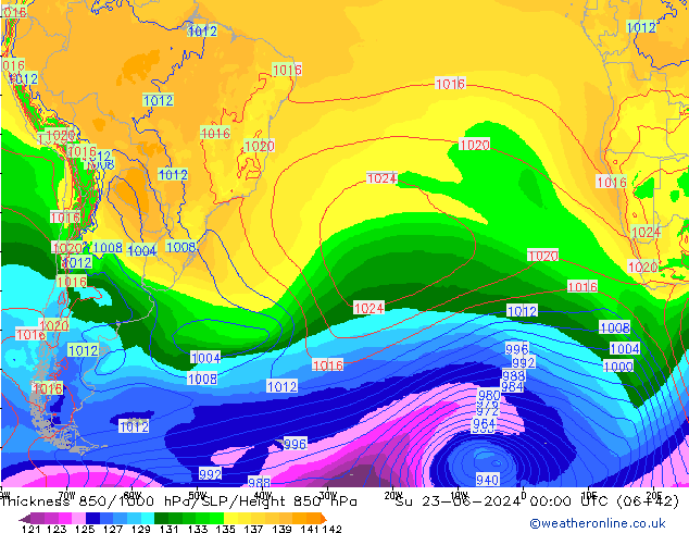 Thck 850-1000 hPa EC (AIFS) dom 23.06.2024 00 UTC