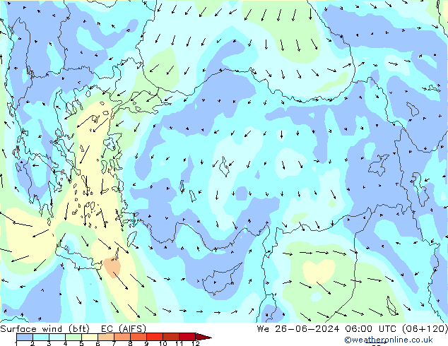 ве�Bе�@ 10 m (bft) EC (AIFS) ср 26.06.2024 06 UTC