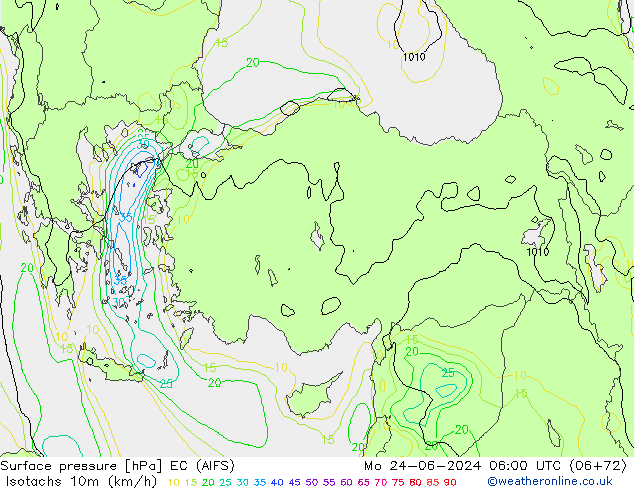 Isotachs (kph) EC (AIFS) Seg 24.06.2024 06 UTC